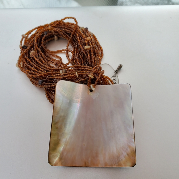 Abalone Medallion & Seed Bead Necklace - Picture 5 of 6